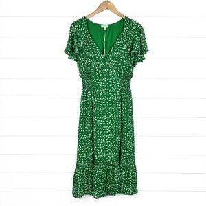 NWT Max Studio Green Floral Dress Ruffle Flutter Sleeve Smocked Large New